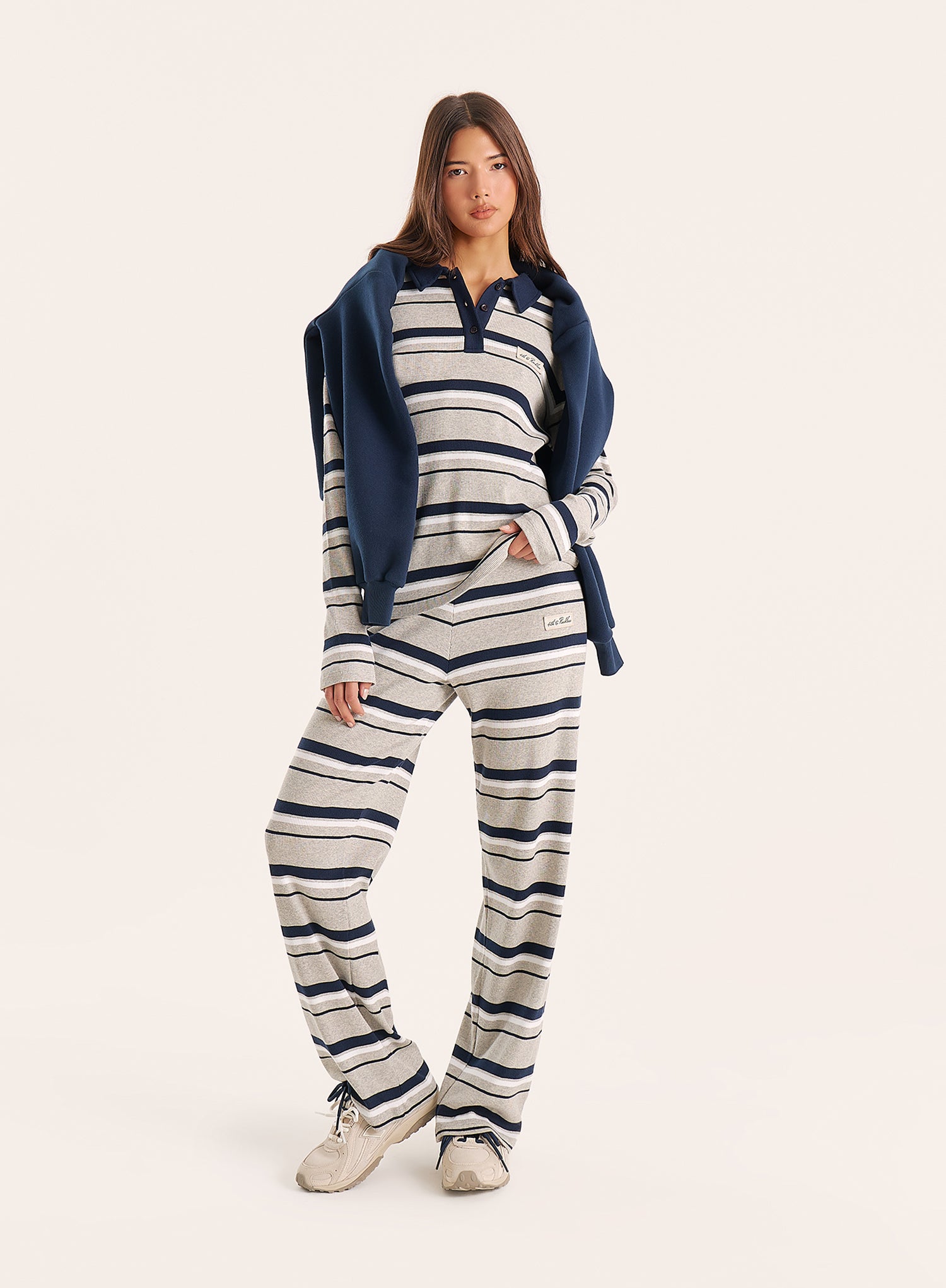 Grey And Blue Striped Ribbed Jersey Trousers